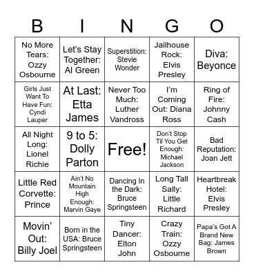 Legendary Singers Bingo Card