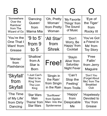 Movie Music Bingo Card