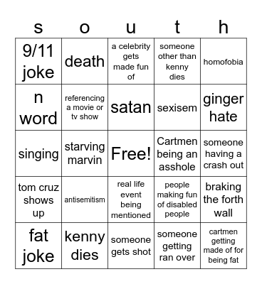 south park bingo Card
