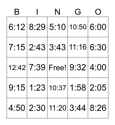 Telling The Time Bingo Card