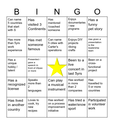 Fact Finding Bingo Card