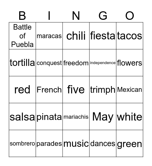 CINCO Bingo Card