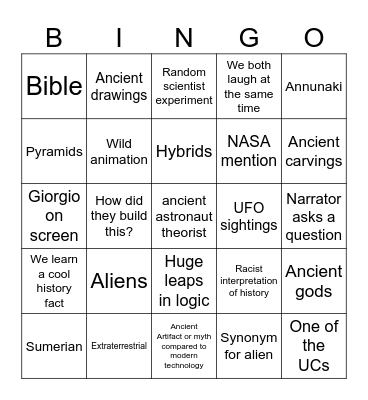 Ancient Aliens Bingo Card