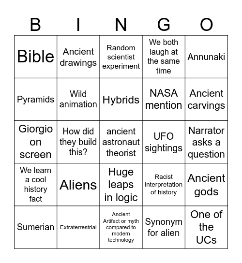 Ancient Aliens Bingo Card