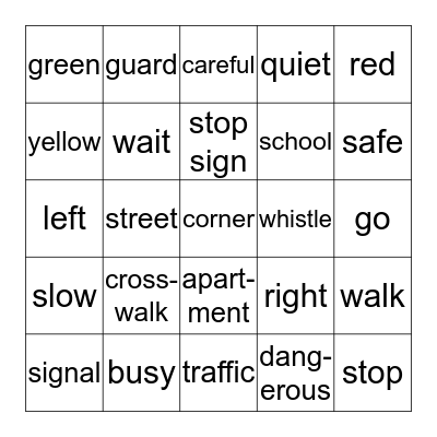 Crossing the Street Bingo Card