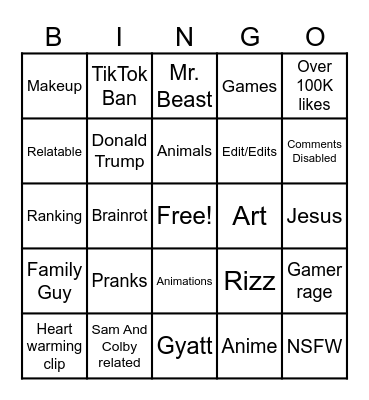 UntiYouTube Shorts Bingo Card