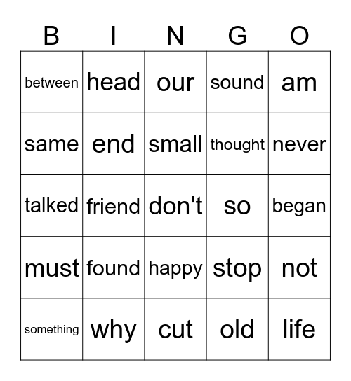 High Frequency Words Bingo! Bingo Card