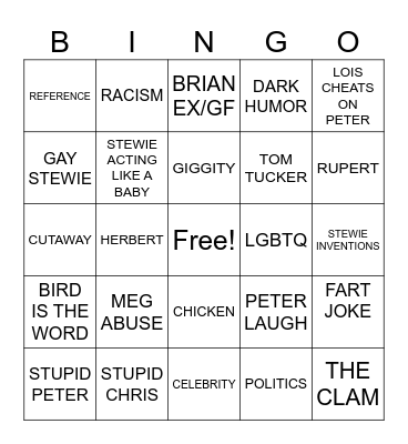 Family guy bingo Card