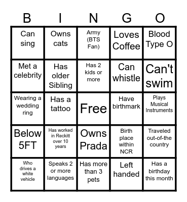 Getting to Know You Bingo Card