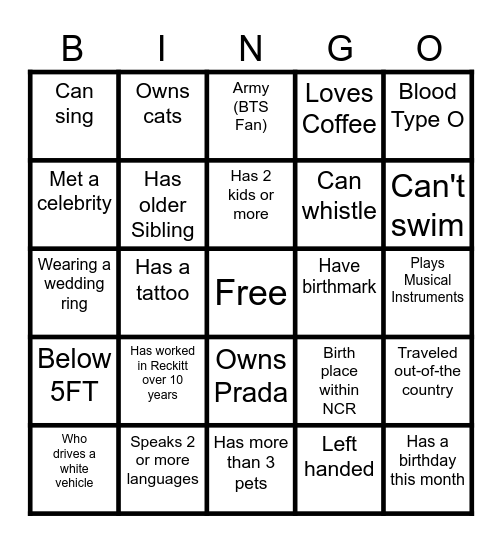 Getting to Know You Bingo Card