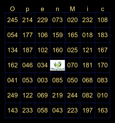 MMCC 2025 Open Mic Draw Bingo Card