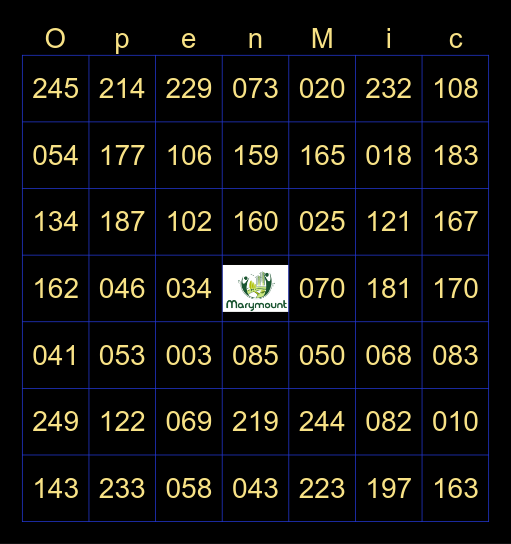 MMCC 2025 Open Mic Draw Bingo Card