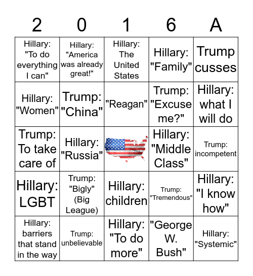 2016 Presidential Debate Round 1 Bingo Card