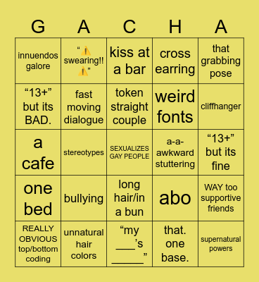 glmm slop bingo Card