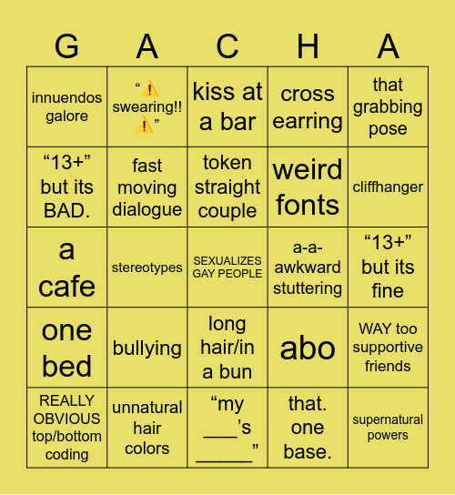 glmm slop bingo Card