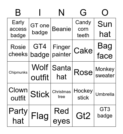 Gorilla tag bingo Card