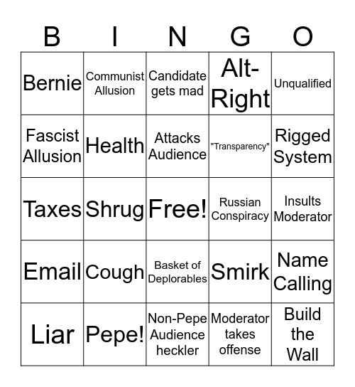 2016 Presidential Debate #1 Bingo Card