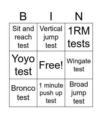 Fitness tests bingo Card
