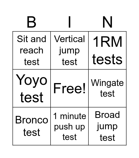 Fitness tests bingo Card