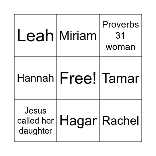 Women of the Bible Bingo Card