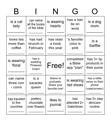 Find a gal who... Bingo Card