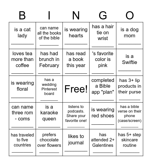 Find a gal who... Bingo Card