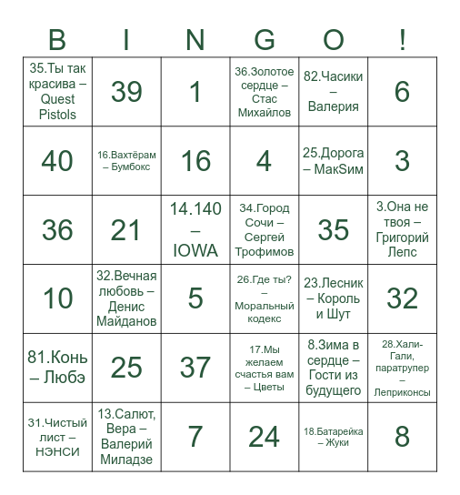 МУЗЛОТО Bingo Card