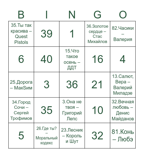 МУЗЛОТО Bingo Card