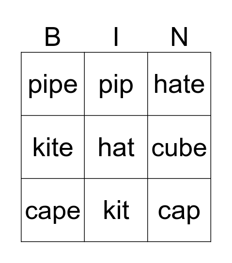 long&short 'a' 'i' Bingo Card
