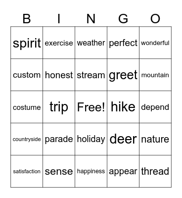 Nature Bingo Card
