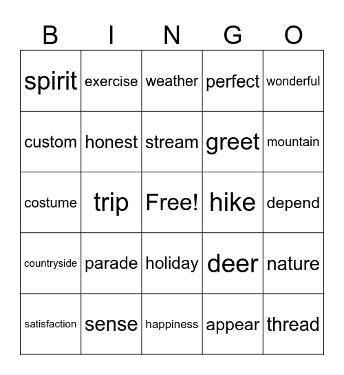 Nature Bingo Card