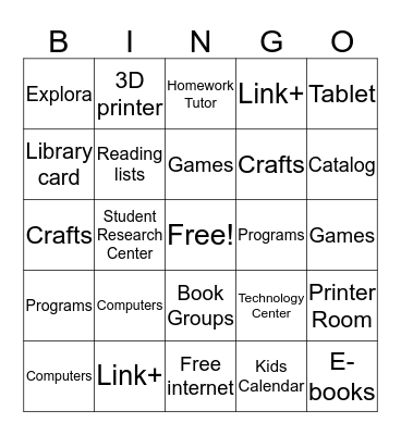Sunnyvale Library Card Bingo Card