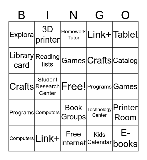 Sunnyvale Library Card Bingo Card