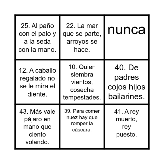 REFRANES Y DICHOS Bingo Card