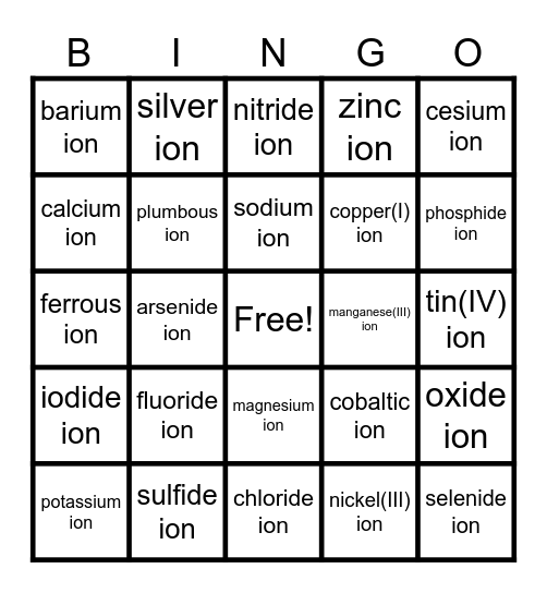 IONS BINGO Card