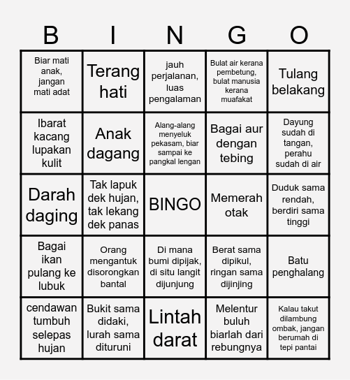PERIBAHASA Bingo Card