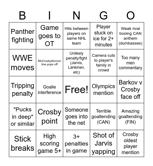 CAN vs FIN Bingo Card