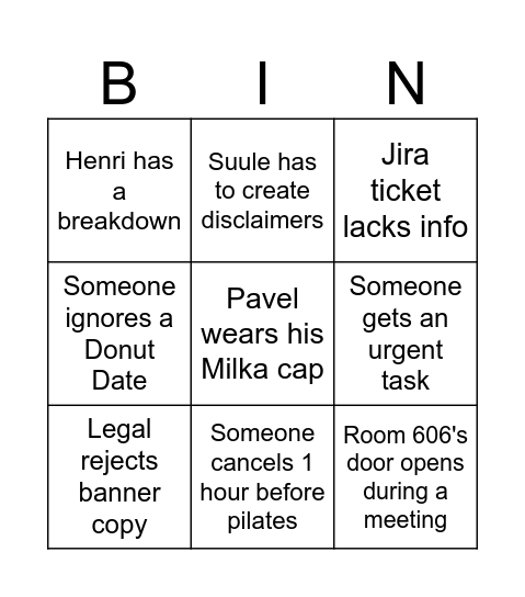 Brand team Bingo Card