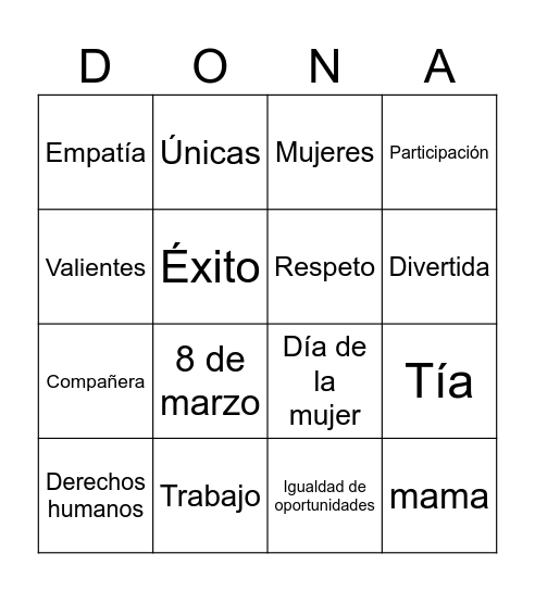 BINGO DÍA INTERNACIONAL DE LA MUJER Bingo Card