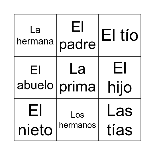 La Familia Bingo Card
