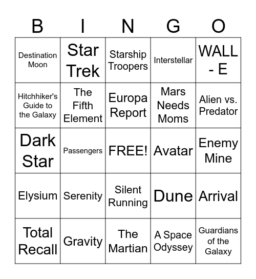 SPACE MOVIES - BINGO Card