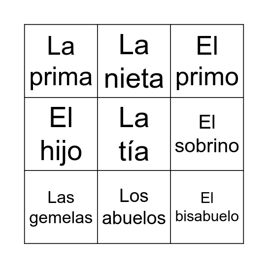 La Familia Bingo Card