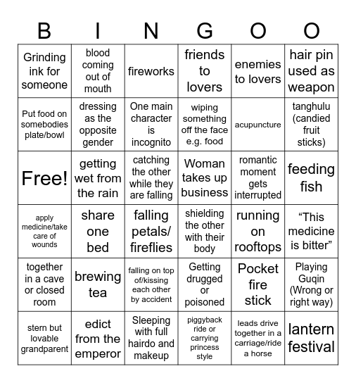 Historical Chinese Dramas Bingo Card