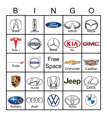 Car Bingo Card