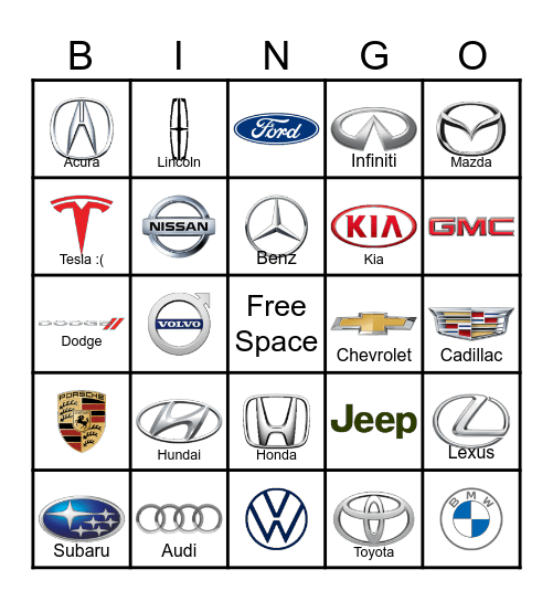 Car Bingo Card