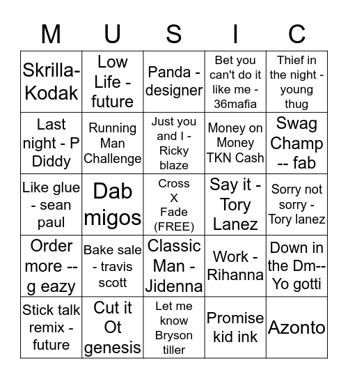 CrossXFade Ent. Bingo Card