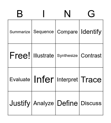 EOC Test Vocab Bingo Card