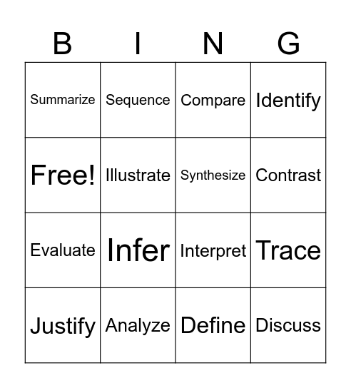 EOC Test Vocab Bingo Card