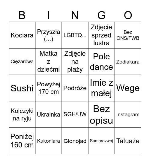 Tinder bingo Card
