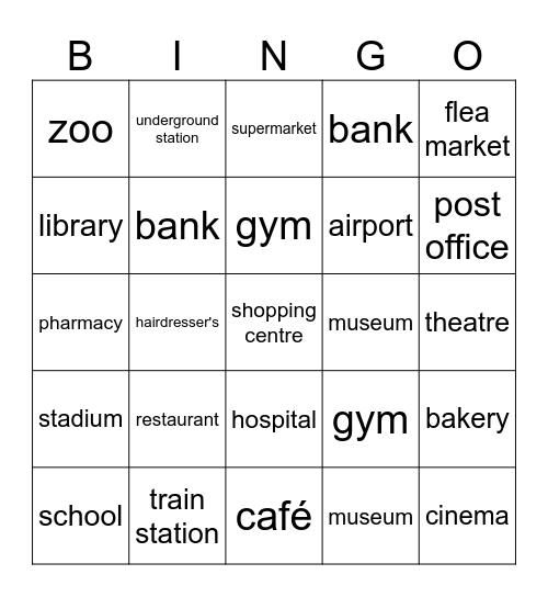 Town places Bingo Card